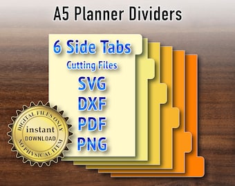 Printable A5 Planner Dividers: 6 Side Tab SVG Cutting Files (Digital Download)