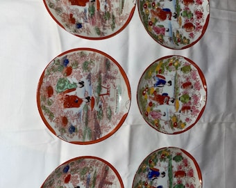 Hand-Painted Vintage Porcelain Fine China, from Japan- 6 Saucers, 1 Small Saucer, 1 Teacup, 1 Small Vase