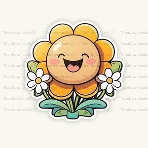 Kawaii Sunflower PNG - Instant Digital Download - Sticker Design - Print Graphic Design - Vector Image Transparent Background - HD PNG