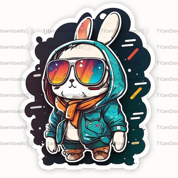 Cool Kawaii Bunny With Hoodie PNG - Instant Digital Download Vector Image - Sticker or Tshirt Design