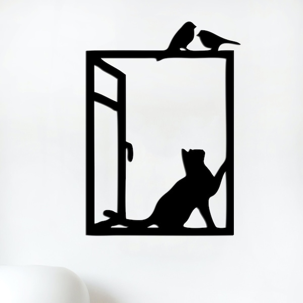 Birds and Cat cut svg dxf file wall sticker pdf silhouette template cnc cutting router digital vector instant download