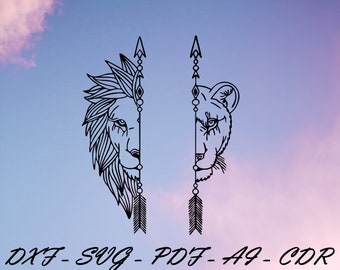 Lions and Arrow cut svg dxf file wall sticker pdf silhouette template cnc cutting router digital vector instant download