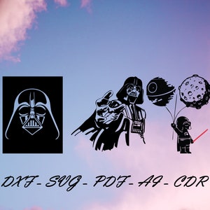 Darth Vader 3 pieces Star Wars cut svg dxf file wall sticker pdf silhouette template cnc cutting router digital vector instant download