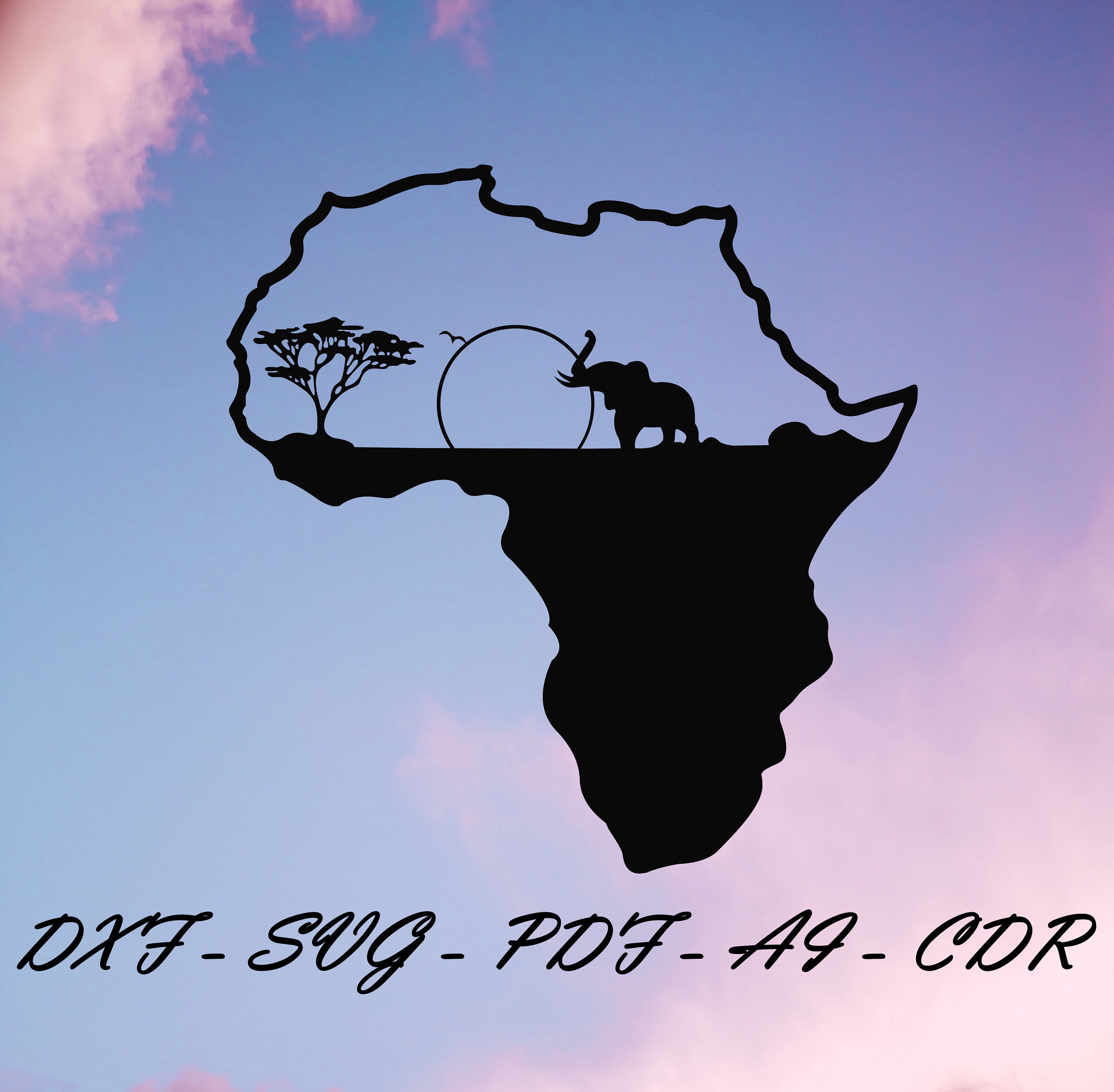 Africa Continent, Animals Svg Cut Svg Dxf File Wall Sticker Pdf