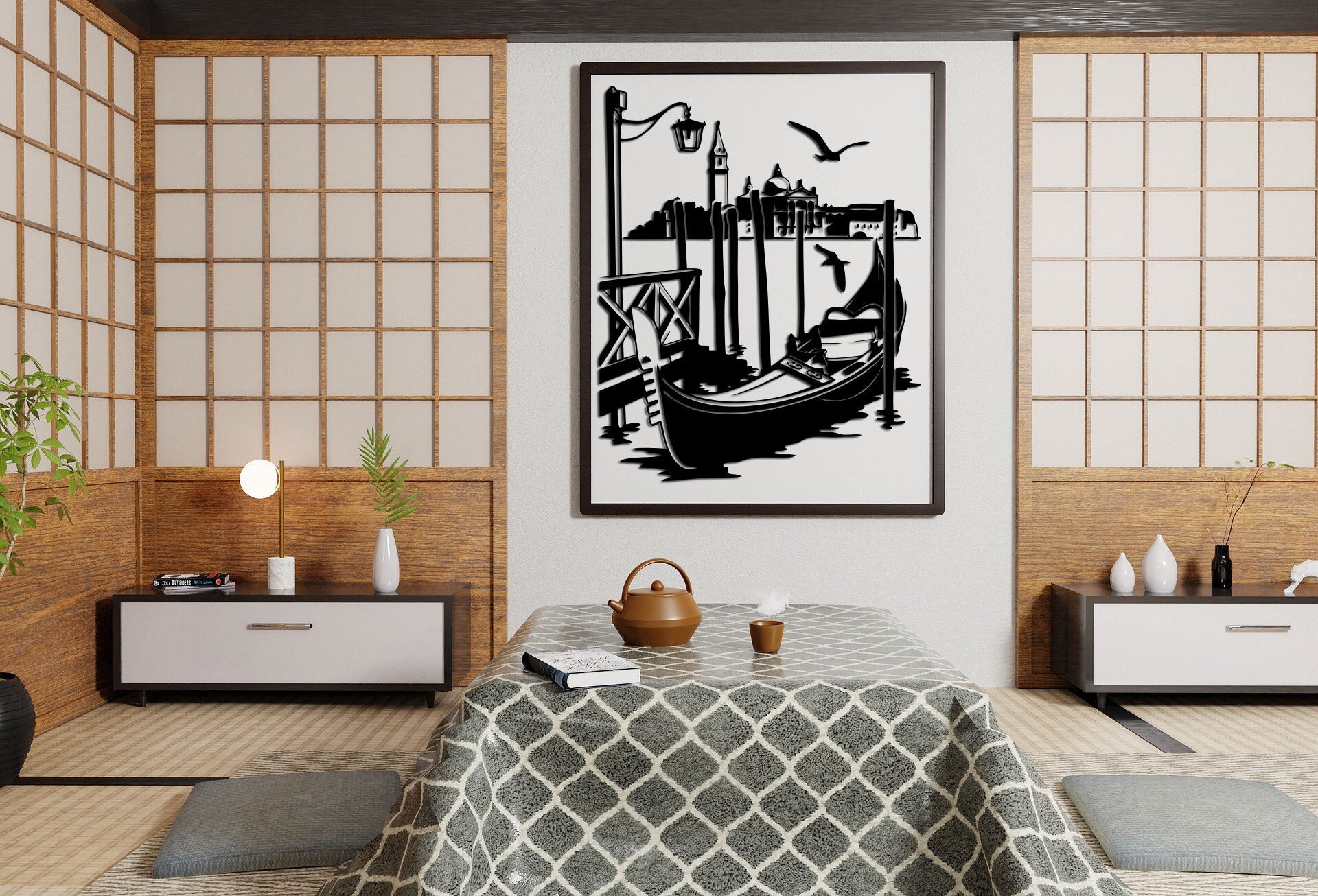 Gondola in Venice cut svg dxf file wall sticker pdf silhouette template cnc cutting router digital vector instant download