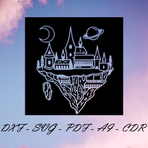 Castle with Black cut svg dxf file wall sticker pdf silhouette template cnc cutting router digital vector instant download