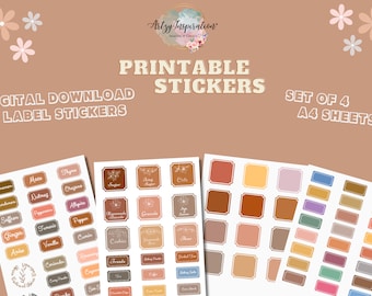 Digital Printable Kitchen Label Stickers, Set of 4 Sheets