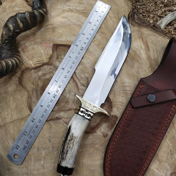 Custom Handmade Antler Handle Hunting Knife, Birthday gift, Gift knife, Personalized gift for him