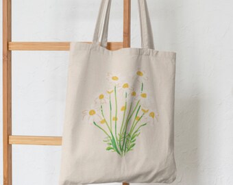 Daisy Themed Canvas Tote Bag