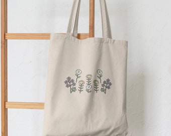 Multicolor Flower Tote Bag, cute floral tote bag, purple flowers tote bag, spring tote, pretty tote bag