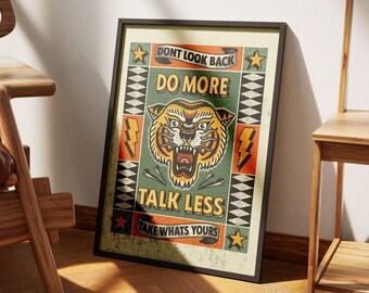 Do More Talk Less Tiger Poster, Retro Motivational Art