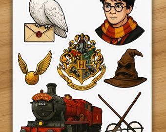 Wizard School Sticker Sheet: Magic Wands, Spells (Digital Download)