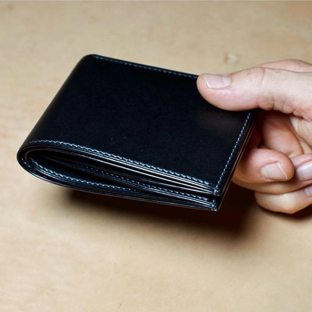 Handmade Italian Leather Bifold Wallet: Slim Black Full