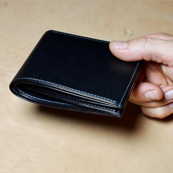 Handmade Italian Leather Bifold Wallet: Slim Black Full
