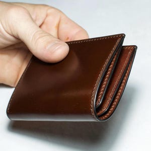 Shell Cordovan Slim Leather Bifold Wallet: Handmade Italian Full Grain, Personalized
