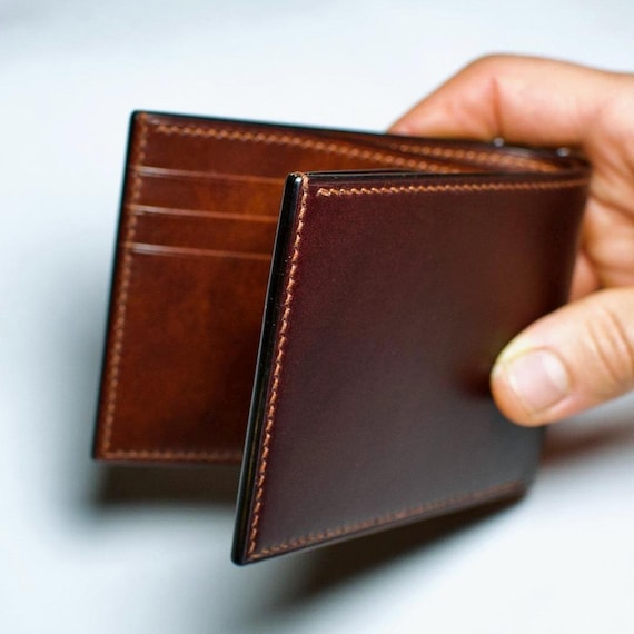 Handmade Whiskey Leather Bifold Wallet: Italian Full Grain, Slim Design