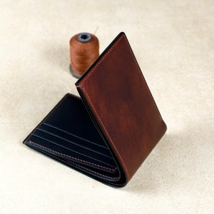 Whiskey lederen portemonnee, Italiaanse leren portemonnee, volnerf heren leren portemonnee, luxe slanke portemonnee, klassieke portemonnee, dunne portemonnee