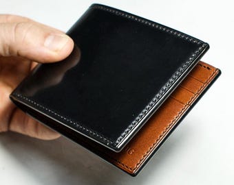 Black Shell Cordovan Leather Wallet: Handmade Italian Bi-fold