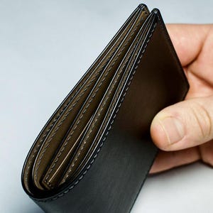Portafoglio in pelle nera, portafoglio bifold in pelle italiana, portafoglio da uomo in pelle pieno fiore, portafoglio sottile di lusso, portafoglio classico, portafoglio sottile pieghevole