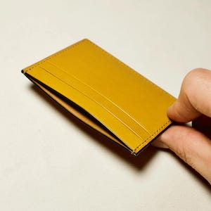 Klassieke gele kaarthouder, luxe op maat gemaakte portemonnee, leren kaarthouder dames, Italiaanse leren compacte portemonnee, dunne natuurlijke portemonnee