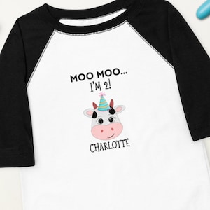 Moo Moo I&#39;m 2! Toddler Birthday Raglan Shirt