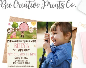Farm Animals Birthday Invitation with Photo (Printable)