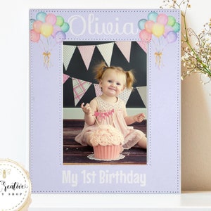 First Birthday Picture Frame: Purple Pastel Personalized Keepsake (5x7)