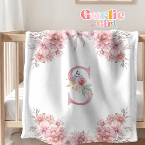Minky Blumen Baby Decke: Personalisierte Initial, Weiche Rosa Rosen