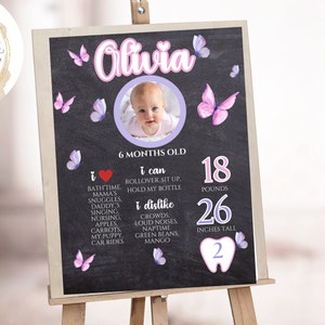 Aangepaste mijlpaalposter vlinderthema | Groeigrafiek voor baby van 6 maanden oud of *ELKE LEEFTIJD* | Aandenken babygroei