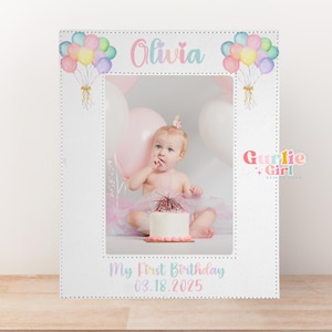 Personalized 1st Birthday Picture Frame: Watercolor Pastel Balloons, Keepsake Gift