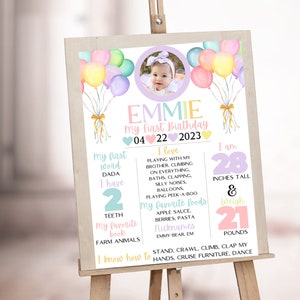 Chalkboard 1st Birthday Sign | Pastel First Birthday Milestone Board with PHOTO | Personalized Birthday Chart