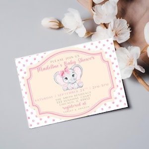 Pink Elephant Baby Shower Invitation: Editable Canva Template (Digital Download)
