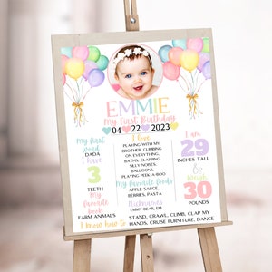 EDITABLE Birthday Chalkboard Sign | Pastel First Birthday Milestone Board with PHOTO | Personalized Birthday Chart | Edit with Canva