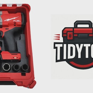 May include: A red and black cordless impact wrench kit with a battery and sockets, neatly organized in a red carrying case. The image also features the "TidyTool" logo, a red toolbox graphic with the company name.