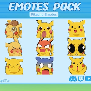 Pikachu 9 Emotes Pack for Twitch & Discord - Includes 3 Animated Emotes