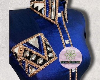Gecombineerd western showshirt blauw, western showoutfits pleasure, western showjassen, showshirt, paardrijshirt, showmanship-outfit