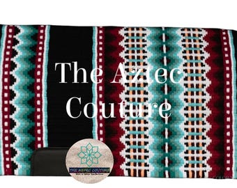 Western Handwoven First Class Elite Show Saddle Blanket with Red & Teal Ombre