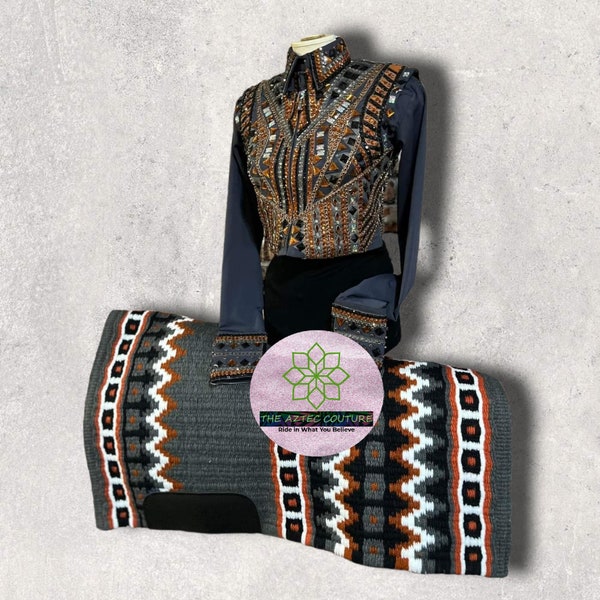 Camisa de competição feminina estilo western personalizada, colete de competição com manta combinando.
