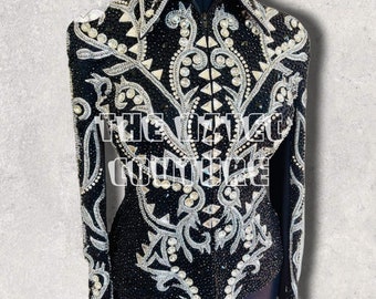 Western Custom Rodeo Queen, Showmanship, Horsemanship , Western Pleasure Black Base , Silver Accents Women Rail Jacket