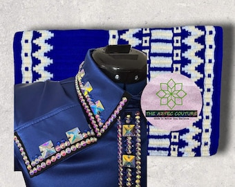 Women's Western Custom Show Shirt, Western Rail Shirt, Western Custom Rail Shirt, Blue Rail Shirt, Rhinestone Horse Showmanship
