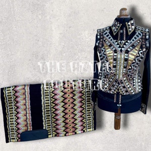 Women&#39;s Western Custom Show Shirt , Show Vest with Matching blanket in Gold , Copper & Rose Gold Accents