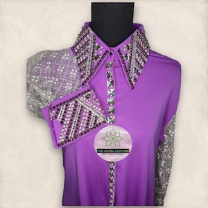 Camisa de reina de rodeo personalizada del oeste, exhibición, equitación, camisa de riel para mujer del oeste (el patrón de las mangas transparentes puede variar según la disponibilidad)