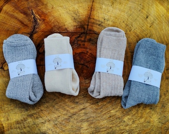 Natürliche 100% Wollsocken - grob gestrickt - wärmend - Schafwolle und Alpakawolle - Hautfreundlich - Plastikfrei