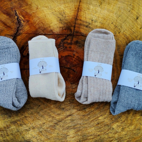 Natürliche 100% Wollsocken - grob gestrickt - wärmend - Schafwolle und Alpakawolle - Hautfreundlich - Plastikfrei