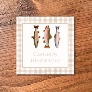 Etiqueta de presente de peixe guingão personalizada em aquarela feita sob encomenda/cartões de anexo ou bolsa/bagagem/etiqueta de fralda para meninos