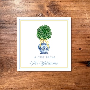 Personalisierte blaue Chinoiserie mit gelben Geschenkanhängern / Geschenkkarten digitaler Download oder Druck / Versand.