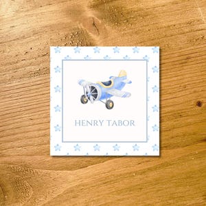 Personalized Watercolor Made to Order Gingham Airplane Gift Tag/Enclosure Cards or Bag/Luggage/Diaper Tag Digital Download or Print/Ship