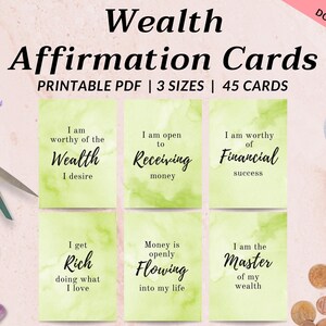 Tarjetas de Afirmación de Riqueza / Descarga Digital / Dinero Manifiesto / Tarjetas Flash Positivas / Ley de Atracción / Afirmaciones Imprimibles / 45 Tarjeta