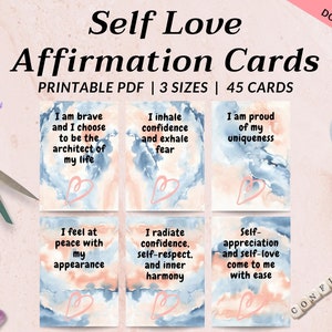 Self Love Affirmation Cards | Digital Download | Manifest Positivity | Confidence Cards | Love Yourself | Law Of Attraction | 45 Cards