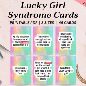 Lucky Girl Syndrom Karten | Druck zu Hause | Geschenk für Sie | Girl Power Karten | Gesetz der Anziehung | Freche Mädchen Karten | Digitaler Download